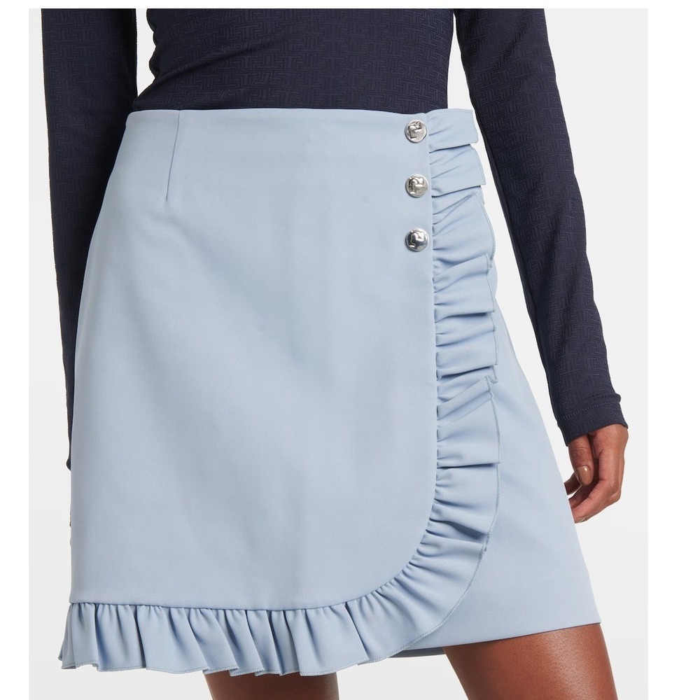 Tory Burch Light Blue Ruffle Wrap Mini Skirt Silver Buttons Size 4 159158